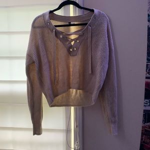 lace up neck sweater